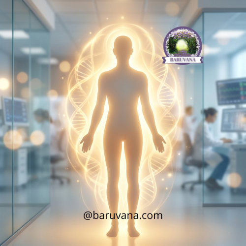 Illustration d’une silhouette humaine entourée d’énergie dorée, symbolisant les soins énergétiques validés par la science.