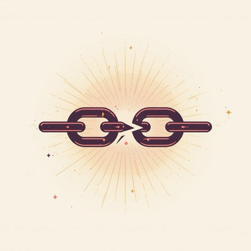 Fermeture des Conduits d’Accès des Entités Négatives - Illustration symbolique puissante représentant une chaîne qui se brise en son centre avec une flèche, entourée de rayons de lumière dorée. Art spirituel pour la fermeture des conduits d’accès des entités négatives, protection énergétique, blocage des intrusions spirituelles et sécurisation du champ énergétique.
