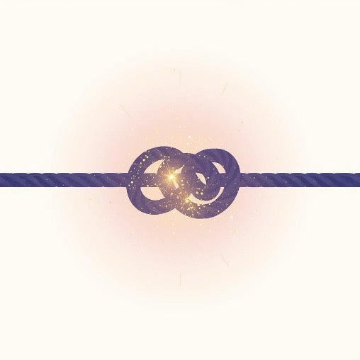 Libération des Pactes, Serments, Vœux Karmiques, Contrats, Signatures - Illustration symbolique puissante d’un nœud de corde bleue en train de se défaire avec une lumière dorée et des particules brillantes au centre. Art spirituel pour la libération des pactes karmiques, annulation des serments et vœux anciens, dissolution des contrats d’âme et signatures énergétiques.