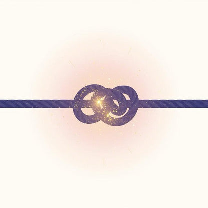 Libération des Pactes, Serments, Vœux Karmiques, Contrats, Signatures - Illustration symbolique puissante d’un nœud de corde bleue en train de se défaire avec une lumière dorée et des particules brillantes au centre. Art spirituel pour la libération des pactes karmiques, annulation des serments et vœux anciens, dissolution des contrats d’âme et signatures énergétiques.